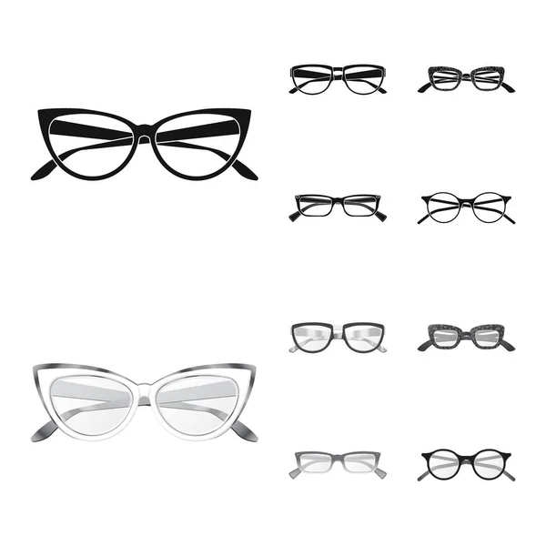 Design vettoriale di occhiali e logo della cornice. Collezione di occhiali e icona vettoriale accessoria per magazzino . — Vettoriale Stock