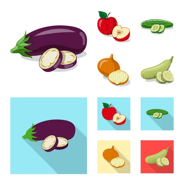 Illustrazione vettoriale del simbolo vegetale e della frutta. Raccolta di icone vettoriali vegetali e vegetariane per brodo . — Vettoriale Stock