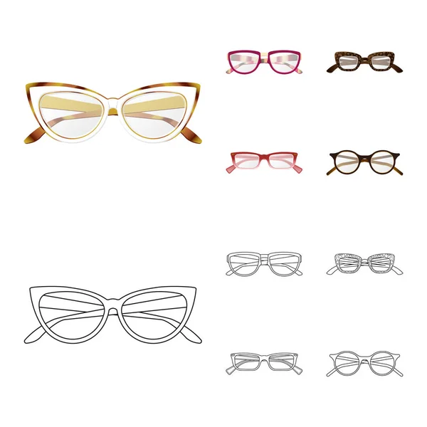 Objeto aislado de gafas y marco de muestra. Conjunto de gafas y accesorio símbolo de stock para web . — Archivo Imágenes Vectoriales
