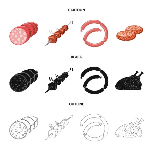 Na białym tle obiekt ikony mięsa i szynka. Zestaw mięsa i gotowanie Stockowa ilustracja wektorowa. — Wektor stockowy