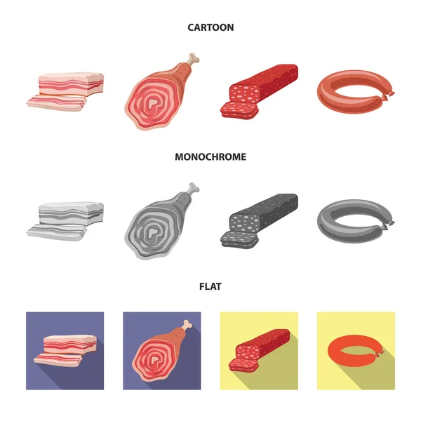 Ilustracja wektorowa symbolu mięsa i szynka. Zestaw mięsa i gotowanie ikona wektor na magazynie. — Wektor stockowy
