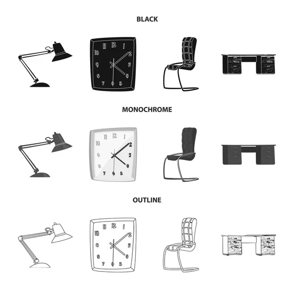 Projeto vetorial de mobiliário e sinal de trabalho. Conjunto de móveis e símbolo de estoque de casa para web . — Vetor de Stock
