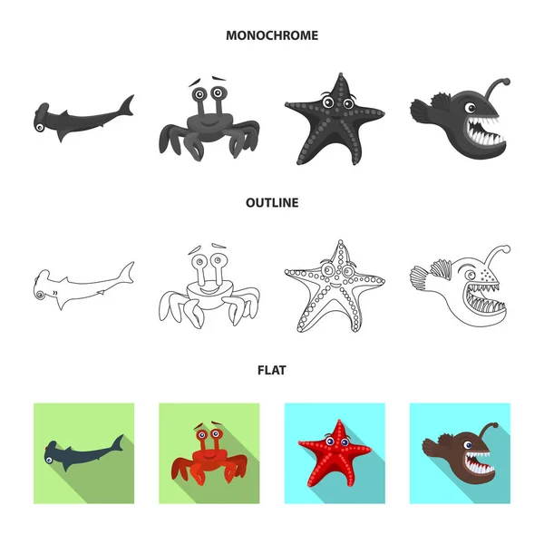 Векторний дизайн морської і тваринної ікони. Набір морських і морських запасів Векторні ілюстрації . — стоковий вектор
