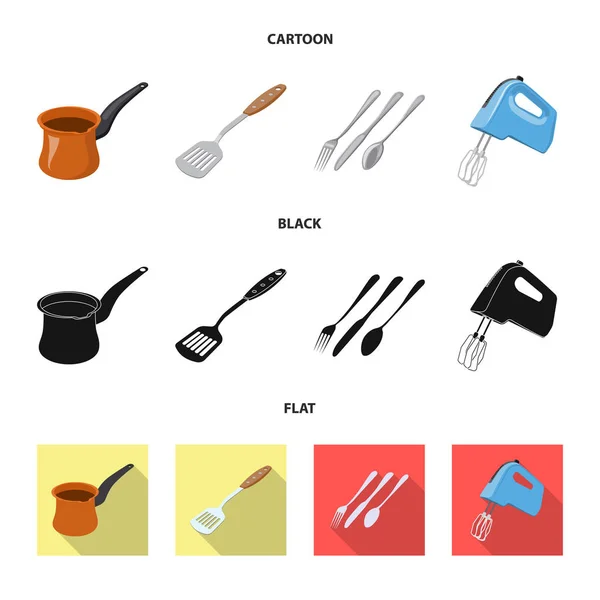 Изолированный объект кухни и знак повара. Коллекция векторных иллюстраций для кухни и прибора . — стоковый вектор