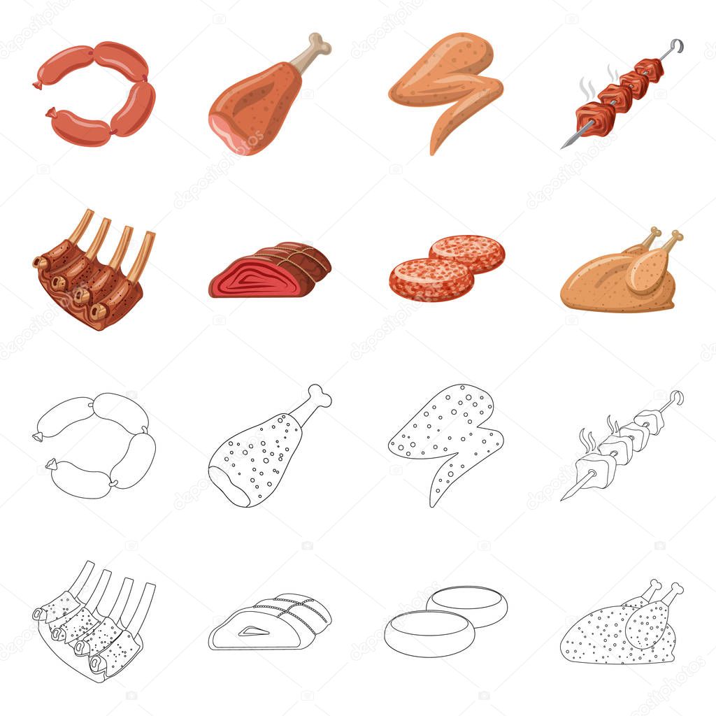 Vector illustration of meat and ham logo. Set of meat and cooking stock symbol for web.