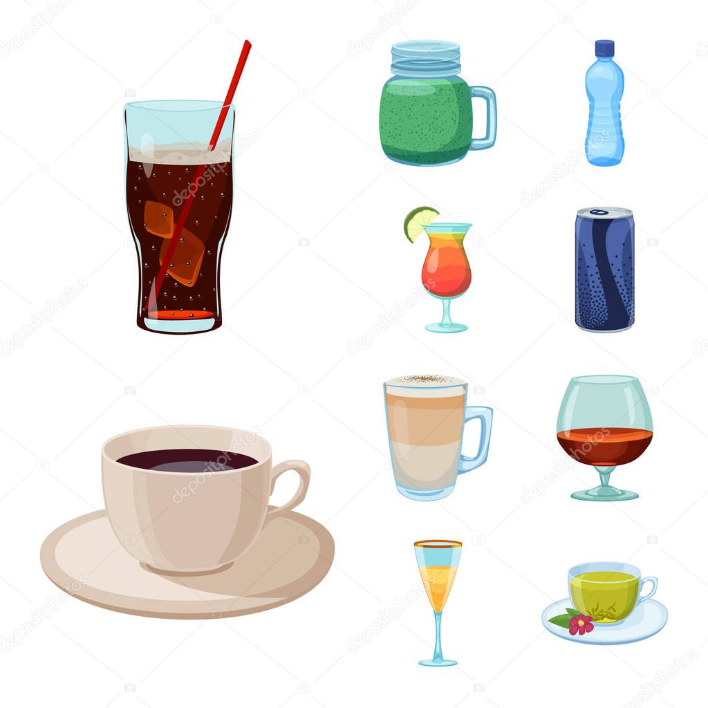 Vector illustration of drink and bar icon. Collection of drink and party stock symbol for web.