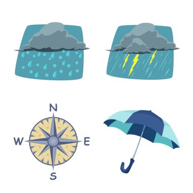 Hava ve İklim simge vektör Illustration. Hisse senedi için hava ve bulut vektör simge kümesi.