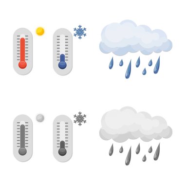 Hava ve iklim işareti yalıtılmış nesne. Web için hava ve bulut hisse senedi simgesi kümesi.