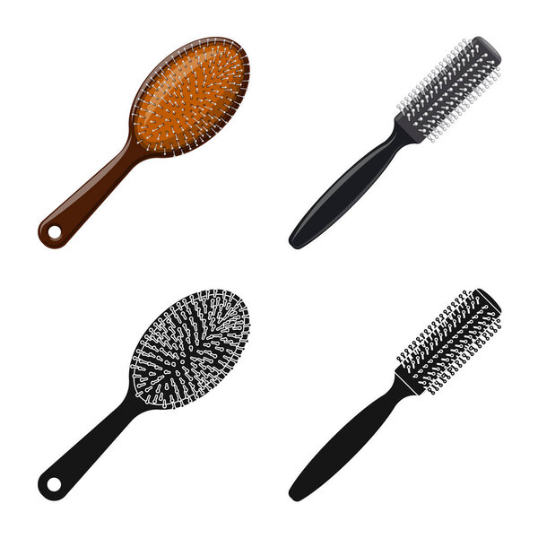 Vector illustration of brush and hair symbol. Set of brush and hairbrush vector icon for stock.