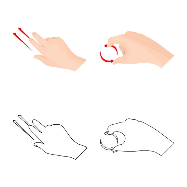 Objeto isolado de tela sensível ao toque e logotipo da mão. Conjunto de tela sensível ao toque e símbolo de estoque de toque para web . —  Vetores de Stock