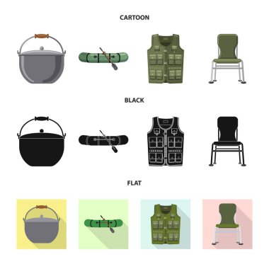 Balık ve balık tutma simge vektör tasarımı. Balık ve ekipman hisse senedi vektör çizim seti.