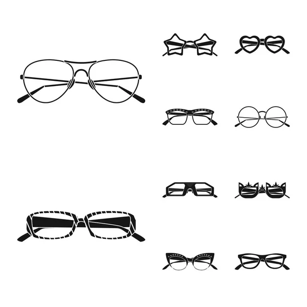 Design vettoriale di occhiali e occhiali da sole segno. Collezione di occhiali e accessori stock symbol per web . — Vettoriale Stock