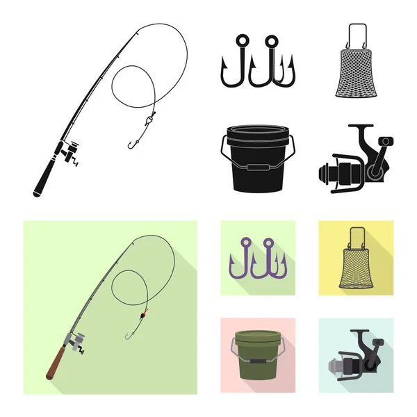 Vektorillustration des Fisches und des Angelsymbols. Set von Fisch und Ausrüstung Vektor-Symbol für Lager. — Stockvektor