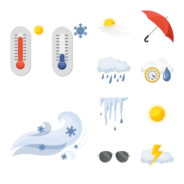 Vector design of weather and climate sign. Set of weather and cloud stock vector illustration. — Stock Vector