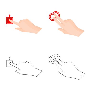 Dokunmatik ve el logosu yalıtılmış nesne. Dokunmatik ekran ayarla ve hisse senedi simgesi web için dokunmatik.