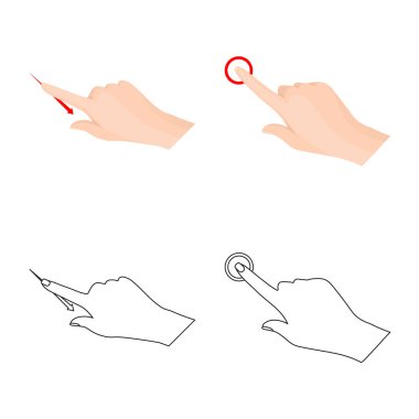 Dokunmatik ve el işareti yalıtılmış nesne. Dokunmatik ekran ve dokunmatik hisse senedi vektör çizim topluluğu.