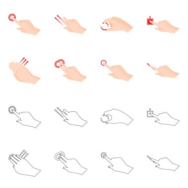 Dokunmatik ve el logosu yalıtılmış nesne. Dokunmatik ekran ve dokunmatik hisse senedi vektör çizim topluluğu.