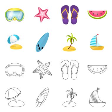 Vektör çizim ekipmanları ve logo yüzme. Ekipman ve etkinlik vektör simgesini hissenin koleksiyonu.