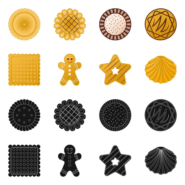 Изолированный объект из печенья и символ выпечки. Коллекция векторных иллюстраций печенья и шоколада . — стоковый вектор