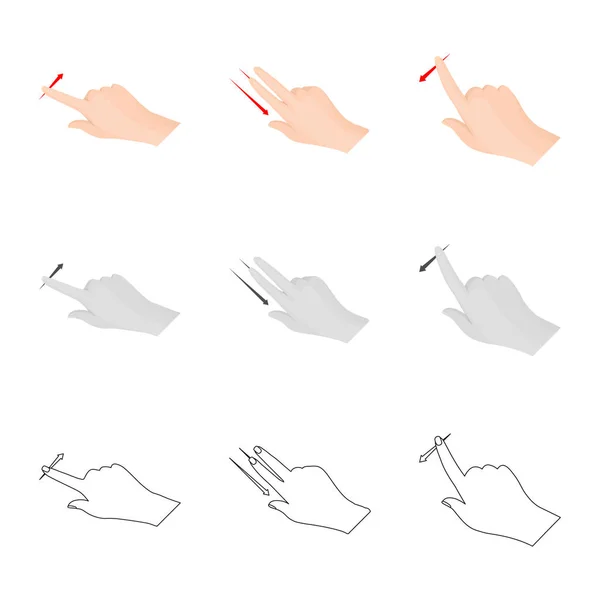 Ilustración vectorial de pantalla táctil y símbolo de mano. Colección de pantalla táctil e icono de vector táctil para stock . — Vector de stock