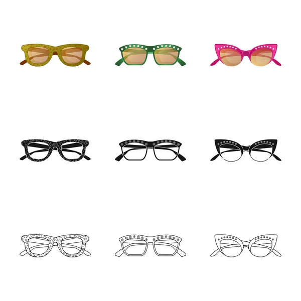Векторна ілюстрація символу окулярів і сонцезахисних окулярів. Набір окулярів та символів аксесуарів для Інтернету . — стоковий вектор