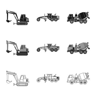 Yapı ve inşaat işareti vektör tasarımı. Yapı ve makine hisse senedi vektör çizim seti.