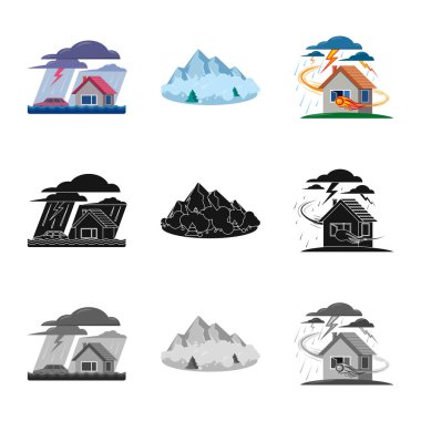 Vektör tasarım doğal ve felaket oturum açın. Doğal kümesi ve web için risk hisse senedi simgesi.