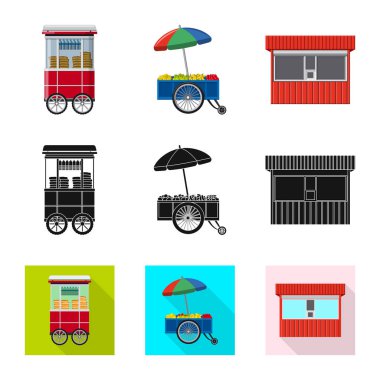 Piyasa ve dış işareti vektör tasarımı. Market ve gıda hisse senedi simgesi web için kümesi.