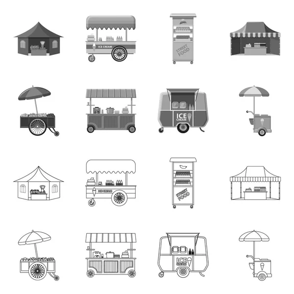 Vector design of market and exterior icon. Collection of market and food stock symbol for web. — Stock Vector