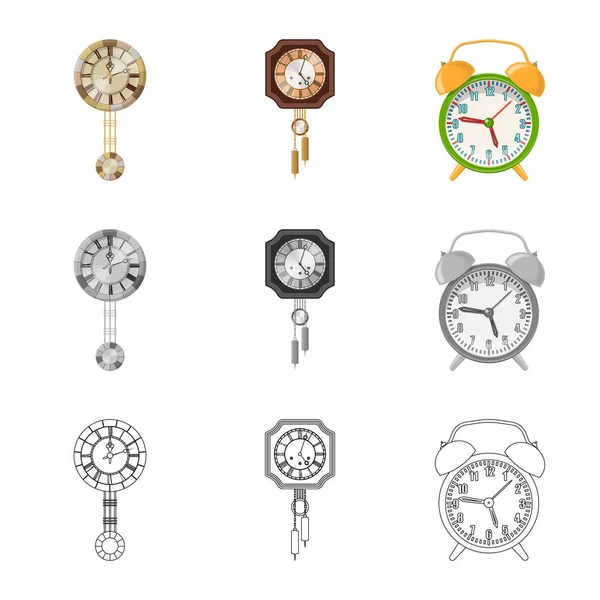 Design vettoriale dell'orologio e dell'icona dell'ora. Set di orologio e cerchio stock symbol per il web . — Vettoriale Stock