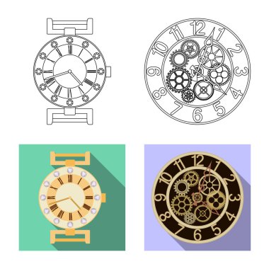 Saat ve saat simge vektör tasarımı. Saat ve daire hisse senedi simgesi için web topluluğu.