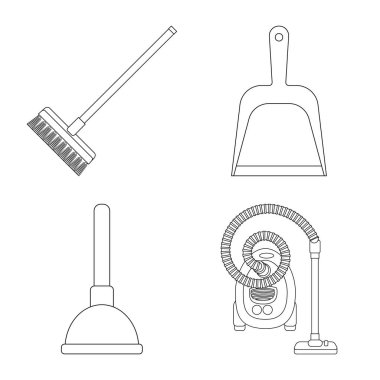 Temizlik ve servis işareti yalıtılmış nesne. Temizlik ve ev hisse senedi vektör çizim seti.