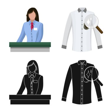 Çamaşırhane ve temiz simge vektör çizimi. Çamaşır ve giysi hisse senedi vektör çizim seti.