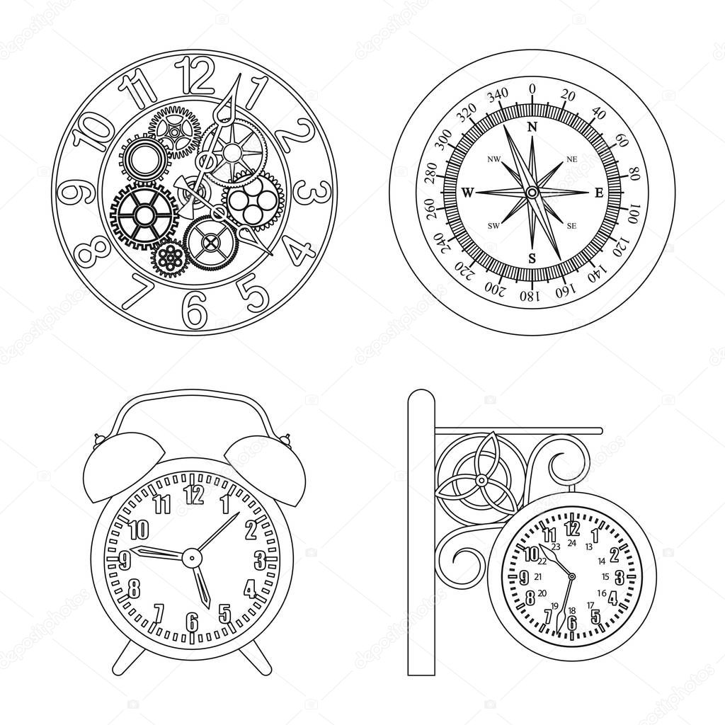 Vector design of clock and time symbol. Collection of clock and circle stock vector illustration.