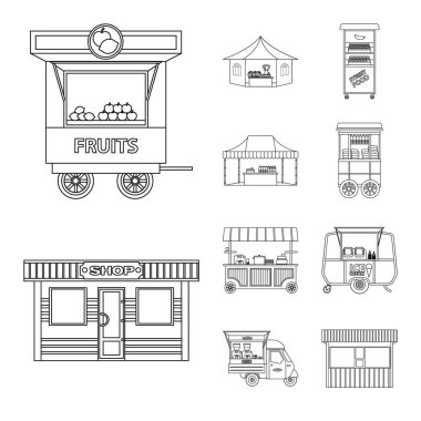 Piyasa ve dış logo yalıtılmış nesne. Market ve gıda hisse senedi vektör çizim topluluğu.