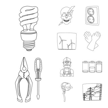 Elektrik ve elektrik sembolü yalıtılmış nesne. Elektrik ve enerji hisse senedi vektör çizim.