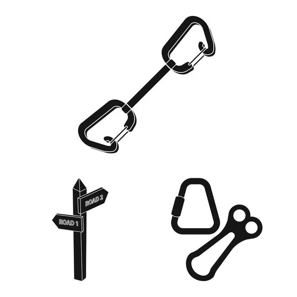 Vektordesign des Bergsteigens und Gipfelsymbols. Set von Bergsteigen und Camp-Vektor-Symbol für Lager. — Stockvektor