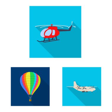 Uçak ve taşıma logo vektör Illustration. Web için uçak ve gökyüzü hisse senedi simgesi kümesi.