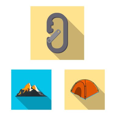 Dağcılık ve tepe logo vektör tasarımı. Dağcılık ve kamp kümesi web için hisse senedi simgesi.