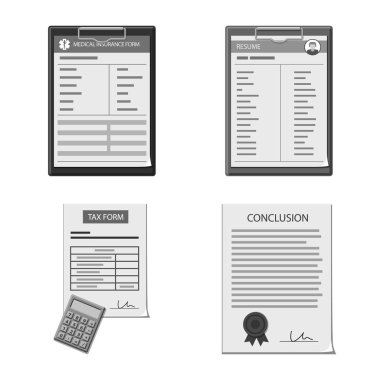 Yalıtılmış nesne formu ve belge simgesinin. Şeklinde ayarla ve stok vektör çizim işaretlemek.