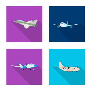 Uçak ve taşıma simge vektör tasarımı. Web için uçak ve gökyüzü hisse senedi simgesi kümesi.