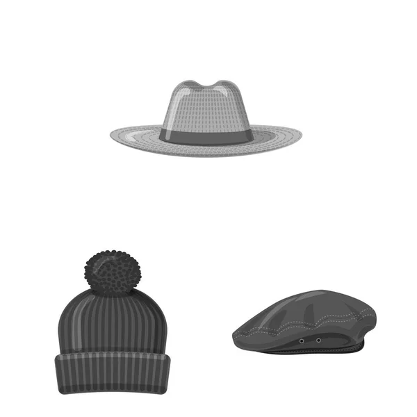 모자와 모자 로그인의 일러스트 벡터. 헤드 기어와 재고에 대 한 액세서리 벡터 아이콘의 컬렉션. — 스톡 벡터