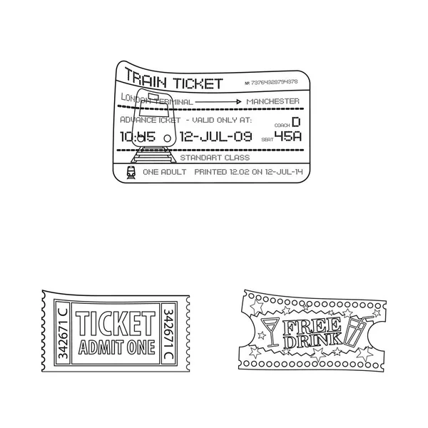 Vektorillustration av biljett och antagning logotyp. Samling av biljett och händelse vektor ikonen för lager. — Stock vektor