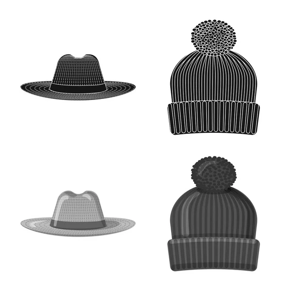 Diseño vectorial del casco y el símbolo de la tapa. Colección de sombreros y accesorios stock vector ilustración . — Vector de stock