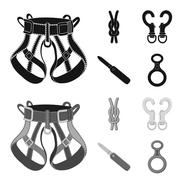 Vektorillustration des Bergsteigens und Gipfelsymbols. Set von Bergsteigen und Camp-Vektor-Symbol für Lager. — Stockvektor