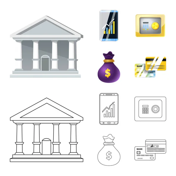 Diseño vectorial del banco y el icono del dinero. Colección de ilustración de vectores bancarios y de billetes . — Vector de stock