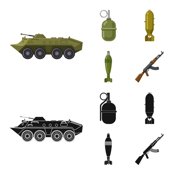 Diseño vectorial de arma y arma de fuego. Conjunto de armas y ejército icono de vector para la acción . — Vector de stock