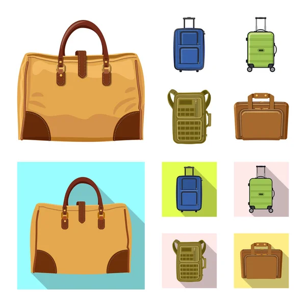 Objet isolé de la valise et du logo des bagages. Jeu de valises et illustration vectorielle de stock de voyage . — Image vectorielle