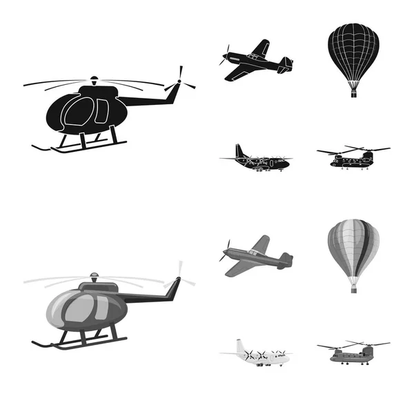 Vektordesign von Flugzeug und Transportschild. Sammlung von Flugzeug- und Himmelsvektorillustrationen. — Stockvektor
