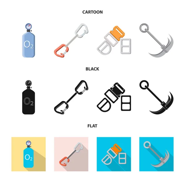 Vektor illustration av bergsklättring och topp tecken. Samling av bergsklättring och camp aktiesymbol för webben. — Stock vektor